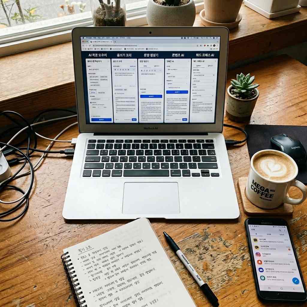 다양한 AI 글쓰기 도구의 인터페이스를 비교하며 보여주는 모습