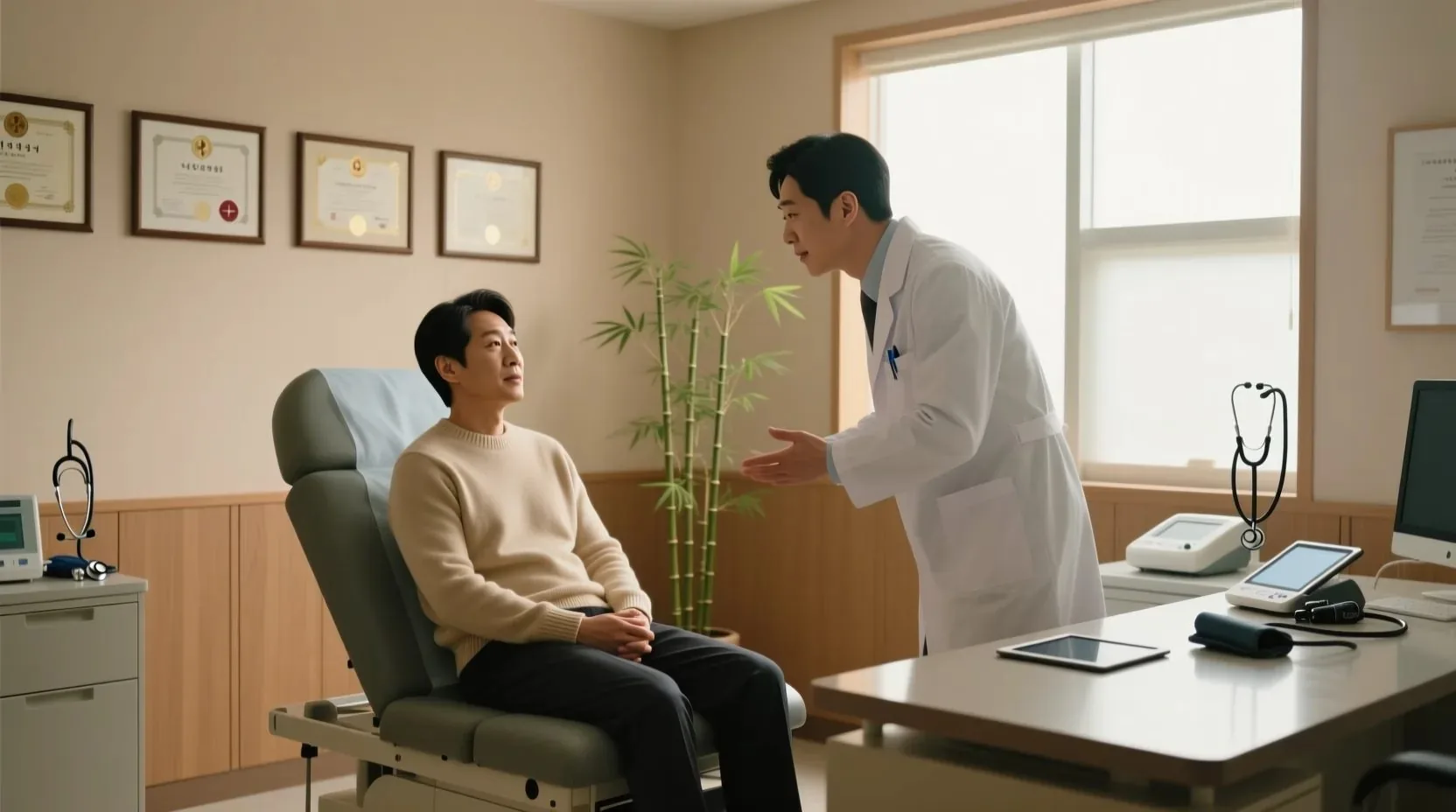 림프종 투병 중인 환자가 한국 병원의료진과 상담하는 모습